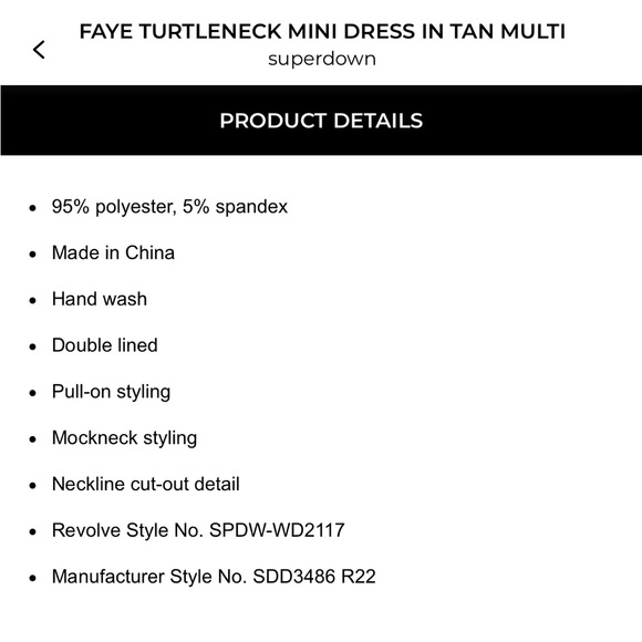 Faye Turtleneck Mini Dress in Tan Multi Superdown Size Medium - Picture 3 of 3